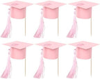 24 PCS 2026 Graduation Cap Cupcake Toppers with Tassel Congrats Grad Cap Class of 2026 Cupcake Picks Mini Graduation Caps Decorations for 2026 School Graduate Party Cake Decorations Supplies Pink