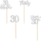 Rsstarxi 24 Pack Happy 30th Birthday Cupcake Toppers Glitter Thirty 30 Fabulous Cupcake Food Picks for 30th Birthday Wedding Anniversary Party Cake Decorations Silver