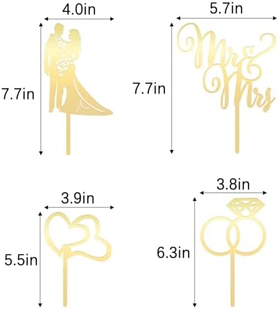 4 PCS Mr and Mrs Cake Wedding Topper,Gold Acrylic Cake Topper,Bride and Groom Sign Wedding,Engagement Cake Toppers Decoration,Bridal Shower,Bride and Groom Anniversary Party Decoration