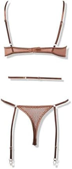 Forplay Women's Caught Up O-Net Strappy Teddy Set Brown, Medium