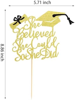 Arthsdite 1Pc She Believed She Could So She Did Cake Topper, 2026 Graduation Cake Topper, Graduation Decorations for Girls, High School/College/University Graduation Decoration - Gold Glitter