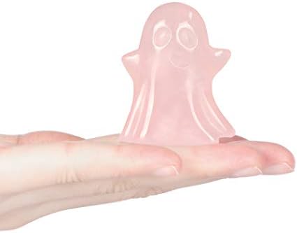 Artistone 1.7" Rose Quartz Crystal Halloween Ghost Decor Figurine Statue,Hand Carved Gemstone Reiki Healing Stone Sculpture Ornament for Carnival Party,Haunted House,Mantel Decor