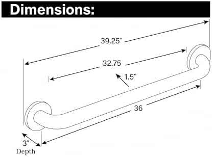 Moen Home Care Bathroom Safety 36 Inch Stainless Steel Handicap Grab Bar for Bathtub and Shower, Elderly Assistance Product with Concealed Screws, 8736
