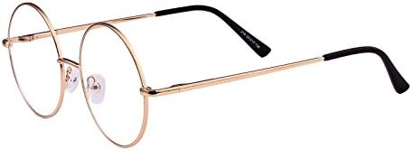 Agstum Retro Round Metal Non-Prescription Eyeglasses Frame with Spring HInge Clear Lens