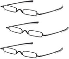 3 Pack Slim Pen Reading Glasses Metal Frame & Case Compact Portable Spring Hinge Eyeglasses for Women Men (Black, +2.25)