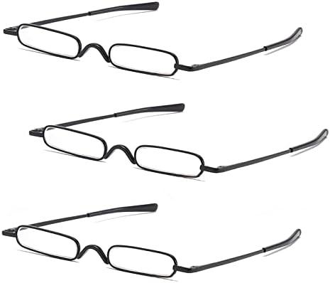 3 Pack Slim Pen Reading Glasses Metal Frame & Case Compact Portable Spring Hinge Eyeglasses for Women Men (Black, +1.50)