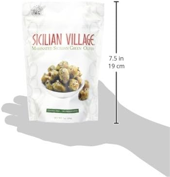 Sicilian Village Marinated Olives, Green, 7 Ounce