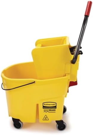 Rubbermaid Commercial Products WaveBrake 35 Qt. Side-Press Mop Bucket and Wringer Combo on Wheels Yellow for Professional/Industrial/Business Heavy-Duty Floor Cleaning/Mopping