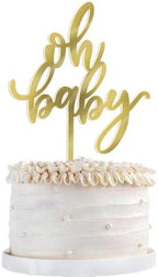 Golden Oh Baby Cake Topper, Baby Party Cake Decoration, Baby Baptism or New Baby Gender Reveal Party Cake Decoration. (acrylic)