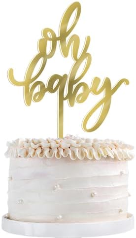Golden Oh Baby Cake Topper, Baby Party Cake Decoration, Baby Baptism or New Baby Gender Reveal Party Cake Decoration. (acrylic)