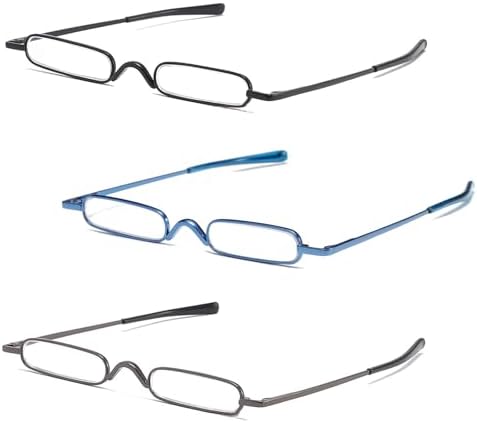 Pocket Reading Glasses with Pen Clip Case - Slim Mini Compact Readers Portable Spring Hinge Eyeglasses (Black, Gunmetal, Blue, +2.25)