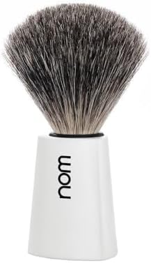 NOM Carl Shaving Brush | Pure Badger Shave Brush for Shaving soaps and creams | Exfoliating Shaving Brush | White handle