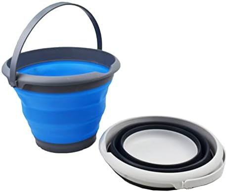 SAMMART 8.5L (2.2 Gallon) Collapsible Plastic Bucket - Foldable Round Tub - Portable Fishing Water Pail - Space Saving Outdoor Waterpot. Size 31cm Dia (Blue & Black, 2)