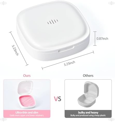 Retainer Case Slim Aligner Case with Vent Holes Removable Inner Tray Silicone for Easy Cleaning (1Pack White Pink)