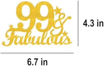 99 & Fabulous Cake Toppers Gold Glitter, Happy 99th Birthday Cake Topper Cheers to 99 Years Old Bday Decoration, Ninety-nine and Fabulous Cake Decorations for 99 Birthday Anniversary Party