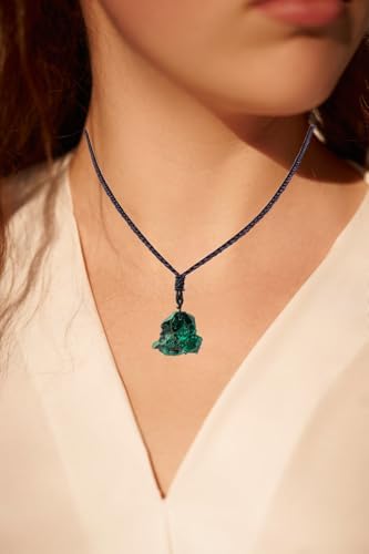 Erliway 1.2" Raw Stone Necklace for Women Men, Natural Rough Gemstone Crystal Pendant Necklace, Adjustable Healing Crystal Necklace Pendant with Hand-Woven Rope