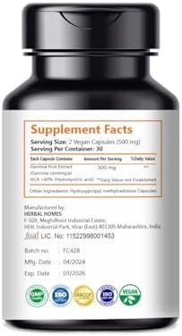 Garcinia Cambogia Extract with 60% HCA, Metabolic Wellness Support, Vegan Dietary Supplement, Non-GMO, Gluten Free, 60 Vegan Capsules
