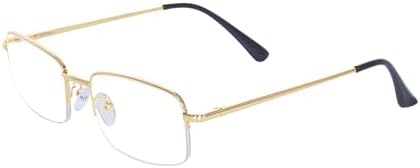 Half Frame Reading Glasses for Men Women Metal Rectangular Frame Spring Hinge + Glasses Strap