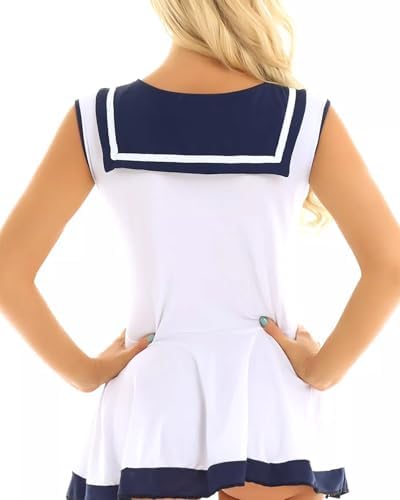 Sexy Sailor Outfit for Women Lingerie Costume Cosplay One Piece Navy Collar Dress Cute Anime Japanese Schoolgirl Roleplay Babydoll Suit JK Uniform Pleated Skirt for Party