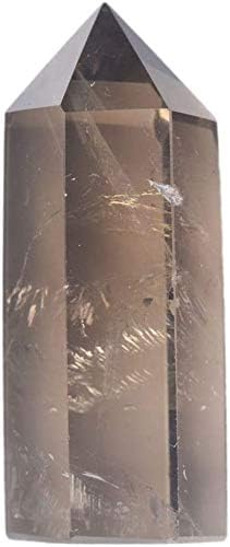 Angelstones Natural Smoky Quartz Gemstone Healing Crystal Hexagonal Pointed Reiki Chakra Faceted Prism Wand Carved Stone Figurine Home Decor