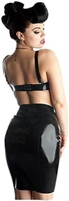 Sexy Black Latex Mini Skirts Tight Latex Rubber Dresses with Back Zip,Black,M