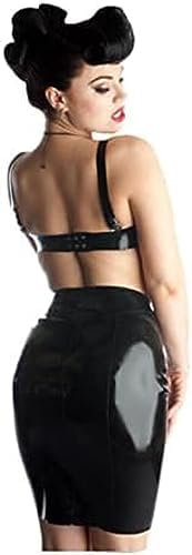 Sexy Black Latex Mini Skirts Tight Latex Rubber Dresses with Back Zip,Black,M
