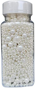 Homankit Edible White Pearl Sugar Sprinkles Candy Mixing Size Baking Cake Decorations Cupcake Toppers Cookie Decorating Wedding Party Valentine's Halloween Christmas Supplies 120g/ 4.23oz