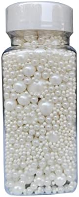 Homankit Edible White Pearl Sugar Sprinkles Candy Mixing Size Baking Cake Decorations Cupcake Toppers Cookie Decorating Wedding Party Valentine's Halloween Christmas Supplies 120g/ 4.23oz