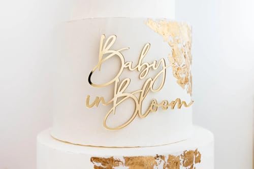 Baby in Bloom Cake Topper,Acrylic Gold Baby Shower Cake Decorations - First Birthday Cake Topper for Baby Showers and Gender Reveal Party Decorations