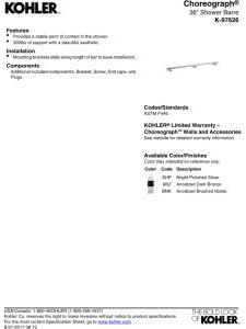 Kohler K-97626-BNK Choreograph 36" Shower Barre, Anodized Brushed Nickel