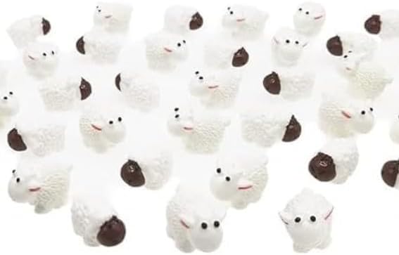 40Pcs White Mini Sheep Herd Figurines - Cake/Cupcake Toppers, Terrarium and Moss Landscape Decor, DIY Miniature Crafts for Fairy Gardens, Home Décor and Model Scenes