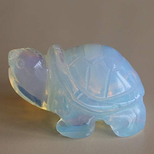 Hand Carved Gemstone Crystal Tortoise Turtle Figurine Animal Statue Carving Office Home Decor Collections 1.5'' (White opalite)
