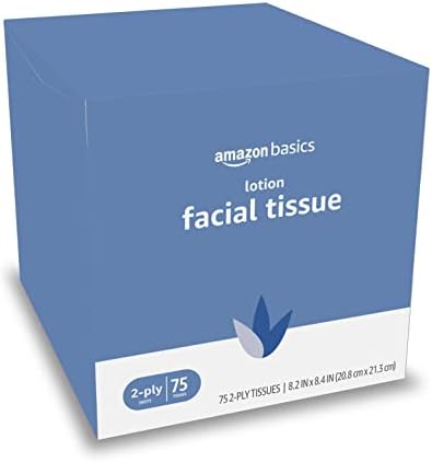 Amazon Basics Facial Tissues with Lotion, 2-Ply, 300 Count (4 Boxes, 75 Tissues per Box), Packaging May Vary