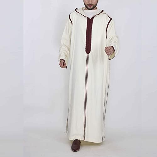 Mens Kaftan Thobe Linen Prayer Robe for Muslim Men Long Sleeve Casual Shirt Eid Wear Moroccan Abaya Robe