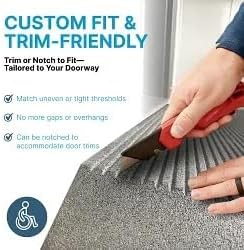 EZ-ACCESS - Transitions Angled Welcome Entry Mat, Non Slip Rubber Threshold Ramp for Doorways, Indoor & Outdoor Door Ramp for Wheelchair Access, Safer Home Floor Mats - Made in USA (Gray, 1-in)