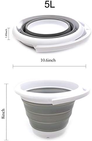 SAMMART 5L / 1.32 Gallon Collapsible Plastic Bucket - Foldable Round Tub - Portable Fishing Water Pail - Space Saving Outdoor Waterpot (5L Round, Grey)