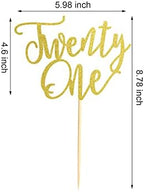 1Pc Twenty One Cake Topper - 21st Happy Birthday Cake Decorations, 21 Birthday Party Decor, Wedding Anniversary Party Decorations - Gold Glitter