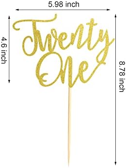 1Pc Twenty One Cake Topper - 21st Happy Birthday Cake Decorations, 21 Birthday Party Decor, Wedding Anniversary Party Decorations - Gold Glitter
