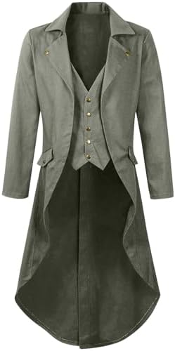 Men's Medieval Steampunk Tailcoat Jacket Vintage Gothic Victorian Frock Coat Uniform Renaissance Halloween Costume