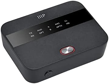 Monoprice Bluetooth 5 Long Range Transmitter and Receiver - with AptX HD and AptX Low Latency, SBC, AAC, Up to 32 Feet (10 Meters) Toslink/Optical, 3.5mm Aux, Up to 25 Hours of Audio Playback