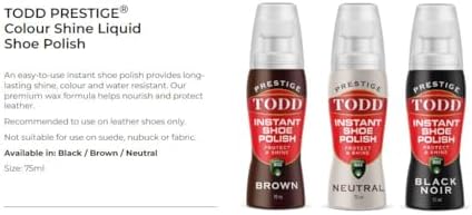 TODD Prestige Liquid Shoe Polish Black with Carnauba Wax 2.5 FL. OZ | Instant Shine and Protect for Shoes, Boots, Bags | 75ml Bottle with Sponge