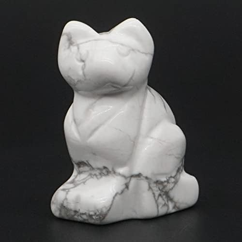 1.5" Cat Statue Stone Carving Natural Gemstone Crystal Quartz Chakra Animal Figurine Home Decoration 1pc,White Turquoise