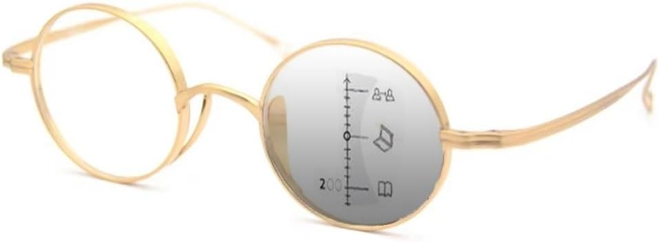 Vintage Round Reading Glasses Multifocus Men, +2.0 Professor Readers Titanium, Photochromic Sunglasses Metal Light(Gold,+2.5)