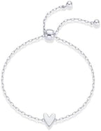 PAVOI 14K Gold Plated Matching Heart Charms Solitaire Bracelet Set for Women | Adjustable Valentines Day Love Friendship Two Bracelet Pack