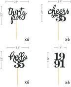 24Pcs Glitter 35th Birthday Cupcake Toppers, Hello 35th Birthday Cake Topper- 35th Birthday Decorations for Celebrating Thirty-Five Years Old Birthday Party (Black2)