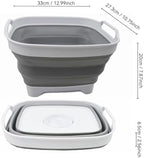 SAMMART 7.5L (2 Gallons) Collapsible Dishpan with Draining Plug - Foldable Washing Basin - Portable Dish Washing Tub - Space Saving Kitchen Storage Tray (White/Grey, 1)
