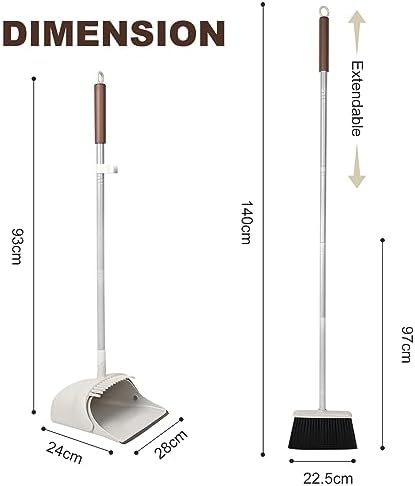 54" Long Handled Broom and Dustpan Set - Perfect Dust Pan and Brush Combo for Efficient Cleaning, Brown and White