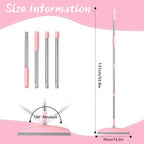 Multifunction Silicone Broom, 54 Inch Adjustable Long Handle Rubber Broom Sweeper for Floor Bathroom Kitchen Shower Pet Hair Glass(Gray Pink)