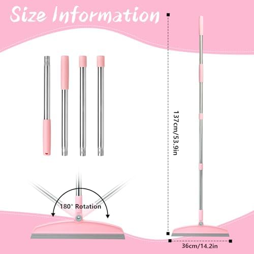 Multifunction Silicone Broom, 54 Inch Adjustable Long Handle Rubber Broom Sweeper for Floor Bathroom Kitchen Shower Pet Hair Glass(Gray Pink)