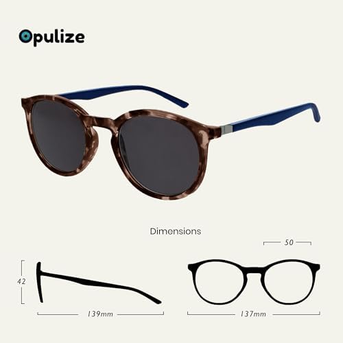 OPULIZE Met Large Comfortable Brown Tortoiseshell Blue Arms Men Women Sun Reader UV400 S60-2 +0.00